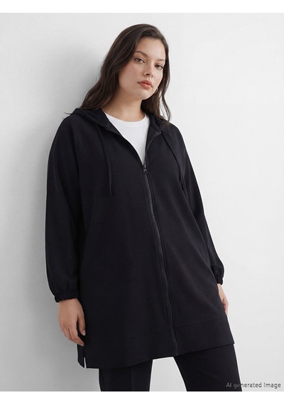 Lcw Modest Siyah Kapüşonlu Oversize Kadın Tunik