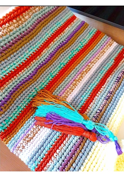 Kemzey Handmade Çizgili Büyük Kol Çantası , El Yapımı Örgü Çanta Kahverengi - Sarı