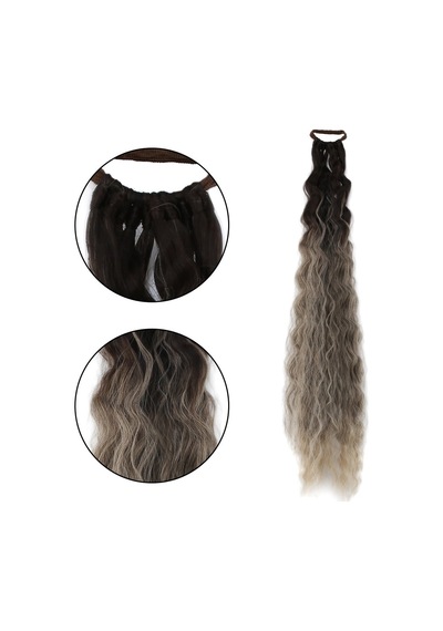 Lastik Tokalı At Kuyruğu Kabarık Afro Dalgalı / Küllü Kumral / Beyaz Platin Ombre - Grsy-718162 Çok Renkli