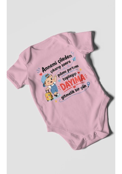 Morivokids Anneye Ve Dayıya Özel Kısa Kollu Bebek Body %100 Pamuk Zbn153-kk Koyu Pembe