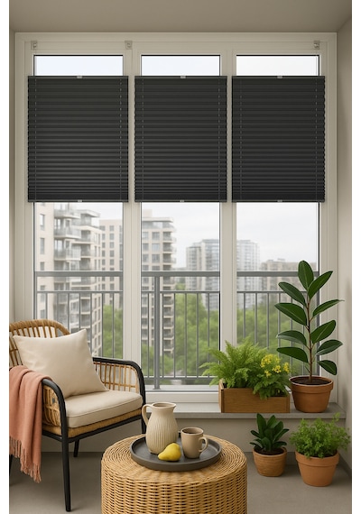 Gri Plise Katlanır Cam Balkon Perdesi - Ofis Perdesi - Mutfak Perdesi - Salon Perdesi