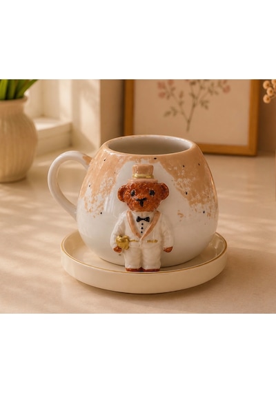 Soft Teddy Series El Yapımı Seramik Fincan Seti Açık Kahverengi