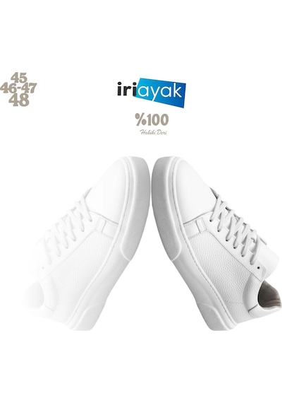 İriayak Büyük Numara Hakiki Deri 46-48 / Rahat Taban Casual Ayakkabı / Günlük Kullanıma Uygun Beyaz