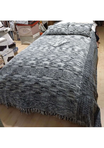Tavşan Tüyü El Dokuma Tek Kişilik Yatak Örtüsü 160x240 -siyah Siyah