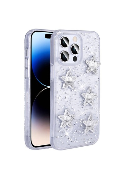 Nourthkiingdom Apple Uyumlu iPhone 14 Pro Max Kılıf Airbagli Simli Arka Yüzey Nrtk Işıltı Silikon Kapak - Beyaz-yıldız N/a
