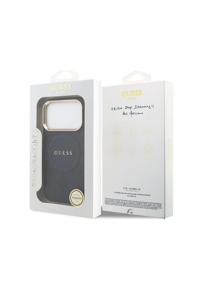 Apple Uyumlu iPhone 17 Pro Max Kılıf Guess Lisanslı M-safe Sıcak Baskılı Yazı Logolu Pu Deri Peony Kapak Lacivert