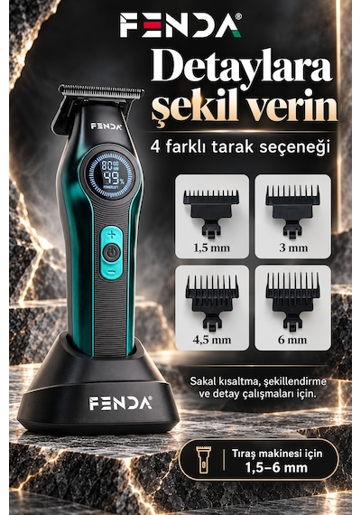 Fenda Profesyonel Şarjlı Bldc Motor 8000 Rpm 2'li Tıraş Makinesi Seti Yeşil
