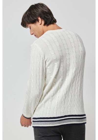 Ac&co Erkek Ekru Standart Fit Normal Kesim Bisiklet Yaka Triko
