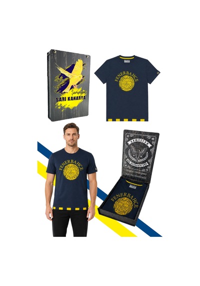 Fenerium Erkek Tribün Tek Renk Logolu T-shirt Uv Kutu Hediyeli Lacivert