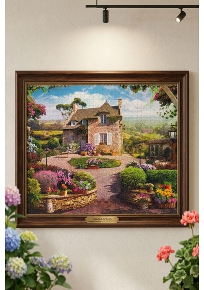 1000 Parçalı Village Spring Manzara Tasarımlı Puzzle 48x68cm Eğitici Çocuk Yapboz 1