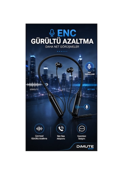 A20 Bluetooth Boyun Askılı Kablosuz Kulaklık Enc Gürültü Engelleme Hifi Ses Type-c Şarjlı Siyah - 889157276