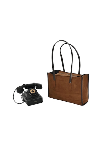 Bayan Süet Çanta Elegant Tote - Bej Koyu Kahverengi