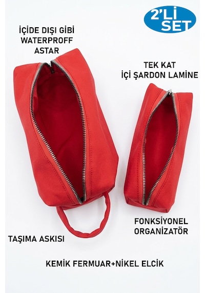 2li Set Makyaj Çantası Ve Kalemlik,mini Organizatör Su Geçirmez Tek Gözlü