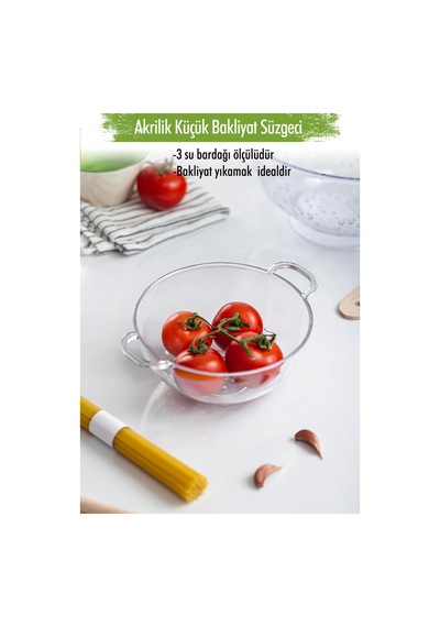 Akrilik Şeffaf Mini Pirinç Süzgeçi & Bakliyat Süzgeçi 3 Su Bardağı Ölçülü Çok Renkli