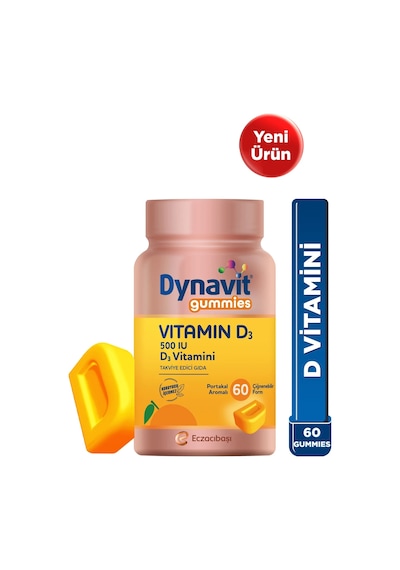 Dynavit Gummies Vitamin D3 60 Çiğnenebilir Form - Aile Boyu Kullanım D Vitamini Kas & Kemik & Bağışıklık