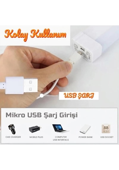 Nishev Usb Şarjlı 3 Modlu Mıknatıslı Otel-yurt-ev-kamp Feneri Led Şarjlı Işıldak 15 W 52 Cm