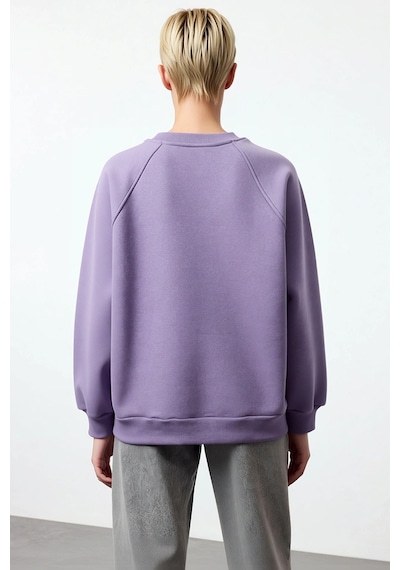 Benerly Kadın Bisiklet Yaka Reglan Kol Düz Örme Sweatshirt Fonksiyonel Da Lila