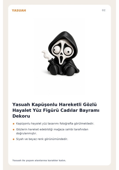 Yasuah Kapüşonlu Hareketli Gözlü Hayalet Yüz Figürü Cadılar Bayramı Dekoru