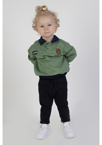 Harika Kids Erkek Bebek&çocuk İki İplik Kumaş Orta Kalınlıkta Polo Yaka Örme Basic Alt Üst Eşofman Takımı 001
