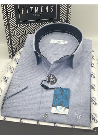 Klasik Kısa Kol Keten Cotton Hediye Kutulu Erkek Gömlek Fs-003624 - Lacivert-3357 Klasik Kısa Kol Keten Cotton Hediye Kutulu Erkek Gömlek Fs-003624 - Lacivert-3357