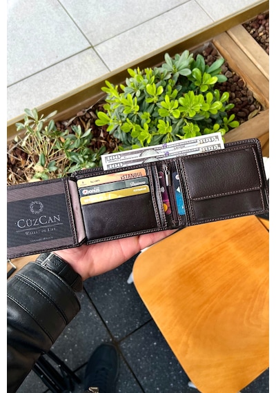 Premium Gift Rose Box - Joseph Kahverengi Hakiki Deri Cüzdan - Anahtarlık Ve Kahverengi Gül Kutusu Kahverengi