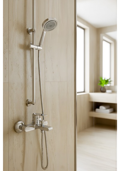 Decordem Banora Rauline, Krom Banyo Bataryası, Paslanmaz Pirinç Gövde, Su Tasarruflu Duvar Tipi Musluk Krom