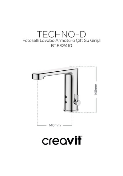 Creavit Fotoselli Lavabo Armatürü Çift Su Girişli Krom Bt.es2410
