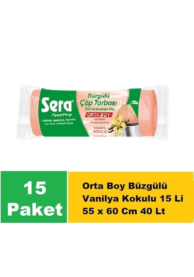 Sera Çöp Torbası Büzgülü Vanilya Orta Boy 55 X 60 Cm 15 X 15 Li