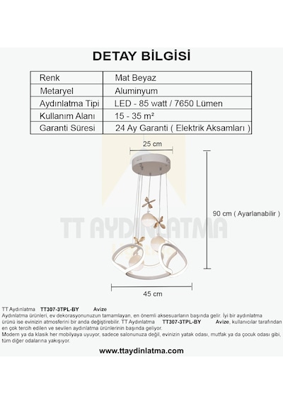 Tt307-3tpl-by Helezon Modeli Mat Beyaz 3 Toplu 3 Renk Modüllü Led Beyaz