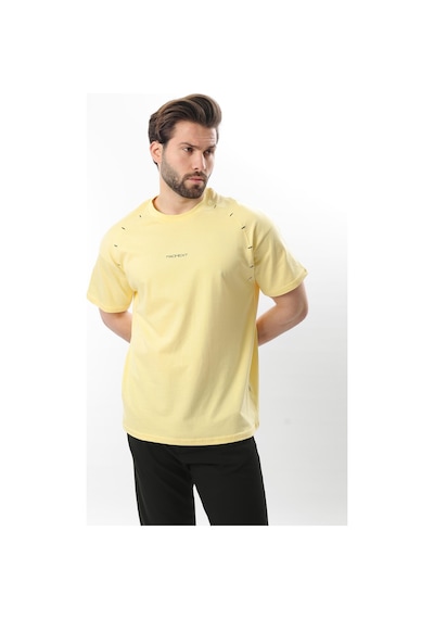Madmext Sarı Baskılı Nakış Detaylı Erkek T-shirt E7108 Sarı