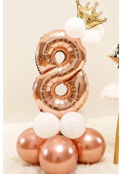 Rose 8 Rakamı Taçlı Balonlu Set Rose