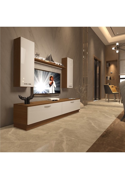Decoraktiv Eko 5db Slm Std Tv Ünitesi Tv Sehpası Ceviz - Beyaz
