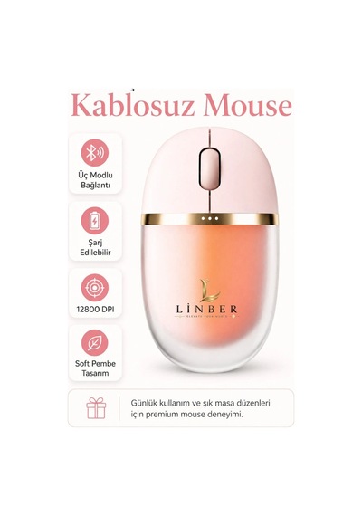 Muse Işıklı Bluetooth & 2.4g Kablosuz Oyuncu Pudra Pembe Mouse Çok Renkli Diğer