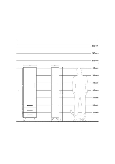 Arges Dolap Tek Raflı 3 Çekmeceli Tek Askılı 44x30x182 Antras... Antrasit