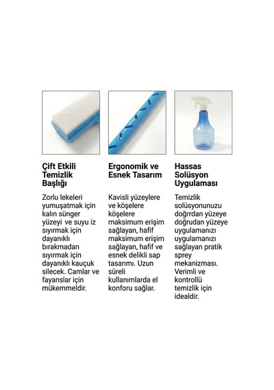 2'si 1 Arada Süngerli Cam Çekçeği Ve Sprey Şişesi Seti, İz Bırakmayan Camsil Aparatı, Duşakabin, Ayna Ve Oto Cam Temizleyici Çok Renkli