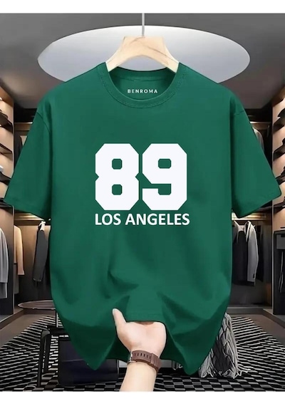 89 Los Angeles Baskılı Oversize Tişört Yeşil