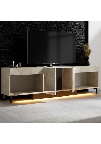 Paris Siyah Demir Ayaklı Rgb Led Işık Sistemli Traverten Tv Ünitesi Tv Sehpası Traverten - Siyah Paris Siyah Demir Ayaklı Rgb Led Işık Sistemli Traverten Tv Ünitesi Tv Sehpası Traverten - Siyah