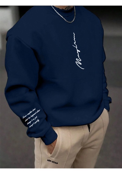 Startmore Lacivert Unisex Kadın/erkek Never Renkli Oversize Bisiklet Yaka Pamuklu
