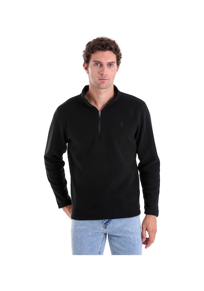 Hatemoğlu Regular Fit Düz Tam Boy Fermuarlı Polar Sweatshirt Siyah