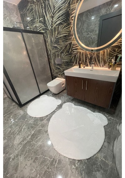 2li Sevimli Ayı Figürlü Post Banyo Takımı Klozet Takımı 80x80 Ve 100x100 Çok Renkli