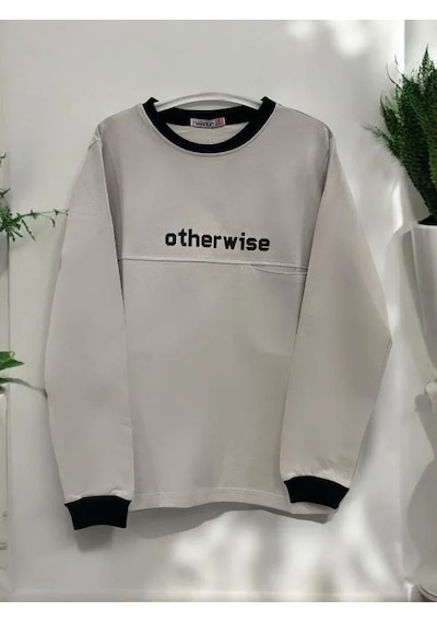 Zekids Erkek Çocuk Otherwise Yazılı Pamuklu Sweatshirt-14231 Taş