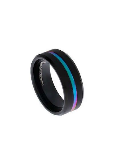 Erkek Renkli Çizgi Model Siyah Tungsten Yüzük Siyah