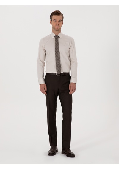 Cacharel Bej Slim Fit %100 Pamuk Klasik Gömlek