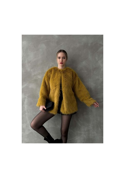 Verymoda Suni Kürk Ceket F1608 Yağ Yeşili