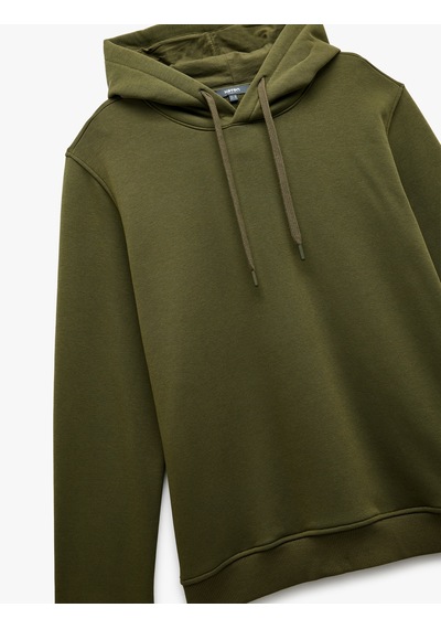 Koton Şardonlu Uzun Kollu Basic Kapşonlu Sweatshirt Haki 6wam70015mk Haki