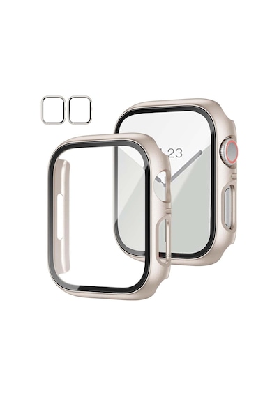 Apple Uyumlu  Watch Series 10 46mm Starlight 360 Derece Koruma Ve Temperli Cam Ekran Koruyucu