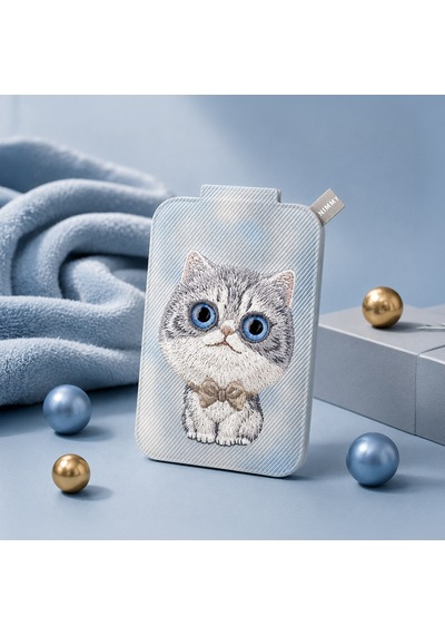 Magsafe Uyumlu Manyetik 3d Göz Gerçek Nakışlı Stand Ve Kartlık - Papyonlu Gri Kedi - Big Eyes