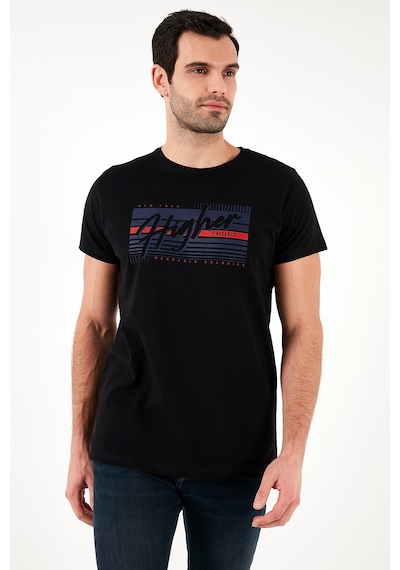 Buratti Pamuklu Slim Fit Bisiklet Yaka Baskılı Erkek T Shirt 541Higher Siyah