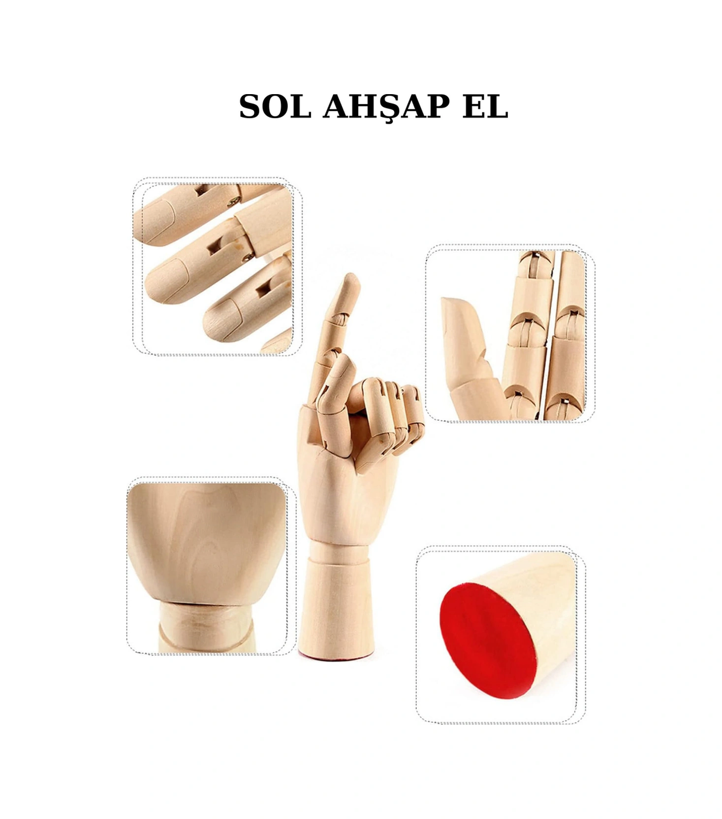 Ahşap Model Mankeni Sol El 25 Cm Eklemli Eskiz Manken Sol El Mankeni