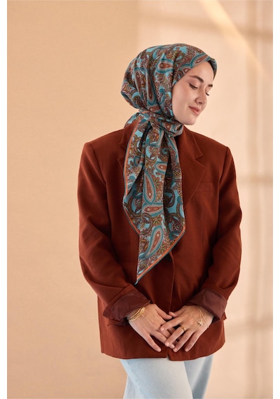 Silk Home Yaz Esintisi Eşarp 150002-18 Turkuaz, Parlak Turuncu, Tarçın, Yeşil, Pudra